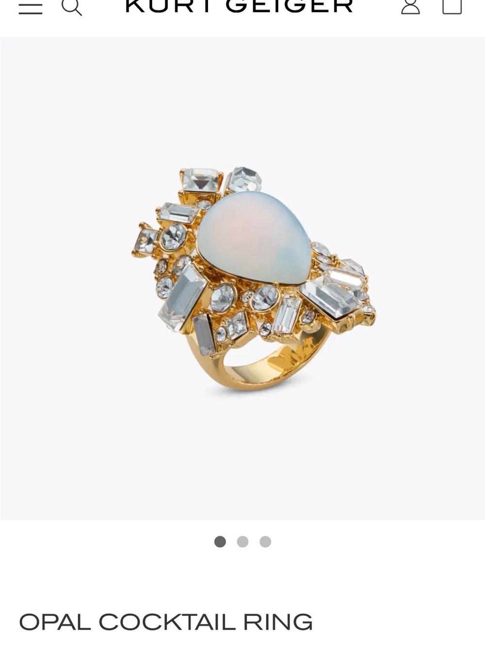 Kurt Geiger Iridescent Opal and Crystal Gold Ring